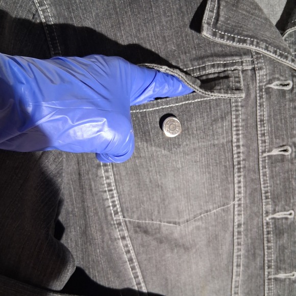 Vintage Women's Linen Denim Jacket Button Front Gray Fitted Waist XL Y2k - Picture 10 of 17